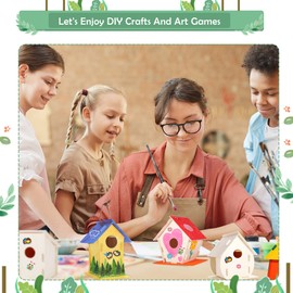 12 Pack Large DIY Bird Houses Kits for Kids, Kids Craft Kits Wood Houses for DIY Crafts Class Party, 12 Birdhouse Kits with 12 Paint Strips & Paintbrushes & Stickers for Children to Build & Paint (12)