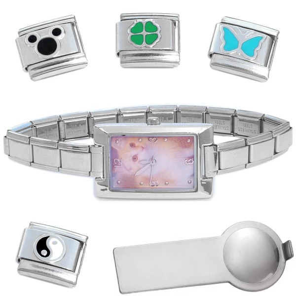 D'linQ Cat Rectangle Italian Charm Watch Bracelet Plus Charm Tool