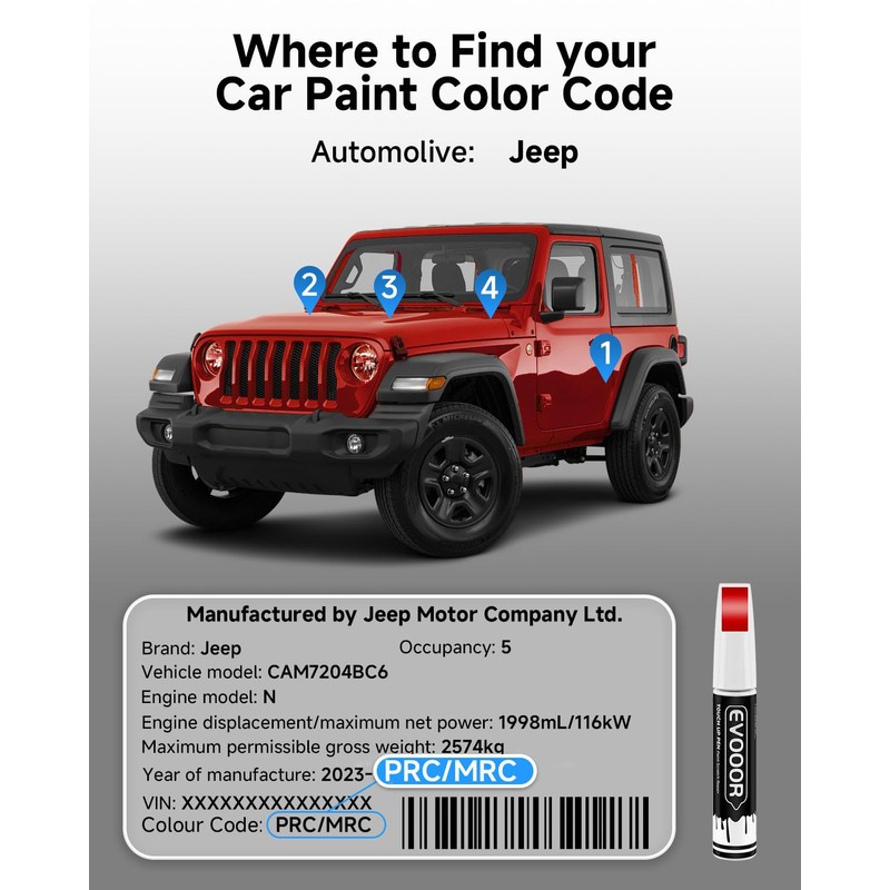 EVOOOR PRC/MRC Firecracker Red Touch Up Paint Compatible with JeepExact