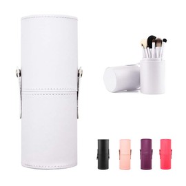 Makeup Brush Holder Leather Travel Portable Brushes Storage Case (White)