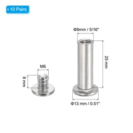 PATIKIL Hex Chicago Screws, 10 Set Binding Screw Posts M6 x 25 mm Connecting Hex Drive Socket Cap Bolt Nuts for Scrapbook Leather Belt Album Photo Furniture Repair, Silver
