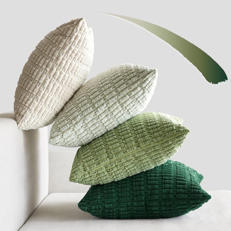 EMEMA Corduroy Cushion Covers, Set of 4, Decorative Sofa Cushions,