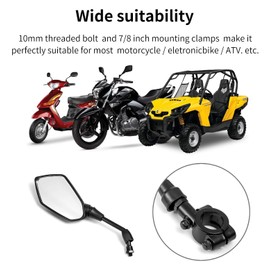 Universal 360° Adjustable Motorcycle Mirrors, HD Rear View Side Mirrors for Handlebars, Generic Black Carbon Fiber Rhombus Motorcycle Rearview Side Mirrors, Fits ATV, Dirt Bike, Scooter