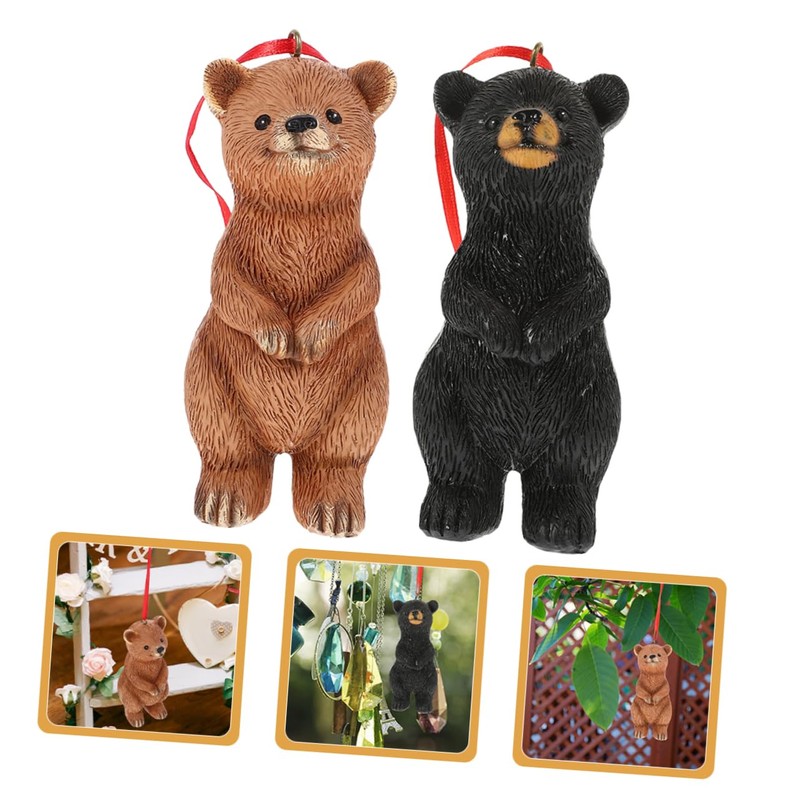 Mipcase 2pcs Adorable Bear Statues Cute Resin Hanging Ornaments for