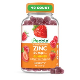 Lifeable Zinc Gummies | 50mg | Great Tasting Natural Flavor Zinc Vitamins | Gluten Free, Vegetarian, GMO-Free Zinc Chewable | for Immune Support | 90 Gummies