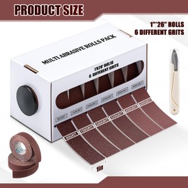 6 Grits Emery Cloth Roll 8m 1'' x 26' Sand Paper Roll with Dispenser, 80 150 240 320 400 600 Grit Abrasive Sand Paper Assortment for Wood Furniture Metal Automotive Polishing, Wet and Dry Use