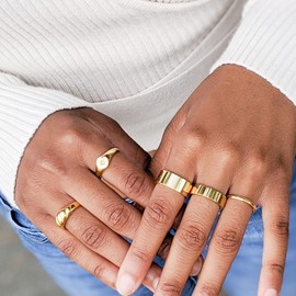 Aurelia Mae 18K Gold Plated Womens Gold Signet Ring Small Starburst Round Signet Rings Star Minimalist Signet Ring