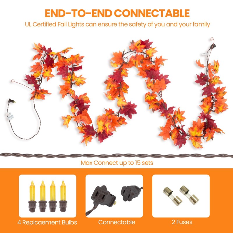 Brillarlights Thanksgiving Decorations for Home Lighted Garland with Lights, 11FT