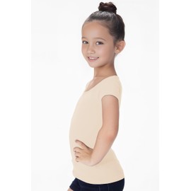 Kurve Premium Girls Seamless Supersoft Cap Sleeve Stretchy Top, UV UPF 50+ (Made in USA), Nude, Age 9-14 Years