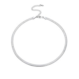 FOCALOOK Snake Necklace Stainless Steel Herringbone Necklaces for Women Trendy Flat Snake Chain Choker Necklace 5mm 12inch