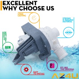 AZ4U W10876600 Washer Drain Pump Replaces W10727777 W10876600VP AP6004933 PS11738156 For Whirlpool, Maytag, Kenmore, Crosley Top-Loading Washers