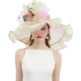 오리도어 여성 오르간자 파시네이터 교회 더비 모자 꽃차 파티 웨딩 [B4 Rose] Orydoor Women's Organza Fascinator Church Derby Hat Floral Party Wedding [B4 Rose]