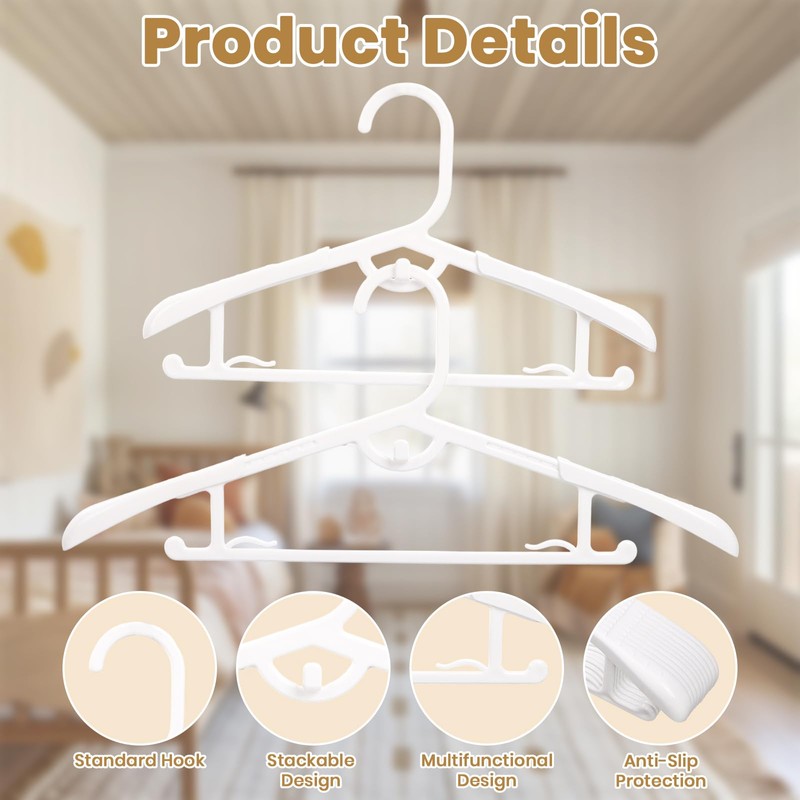 40 Pack Plastic Hangers 13-17’’ Thickened Adjustable Clothes Hanger White