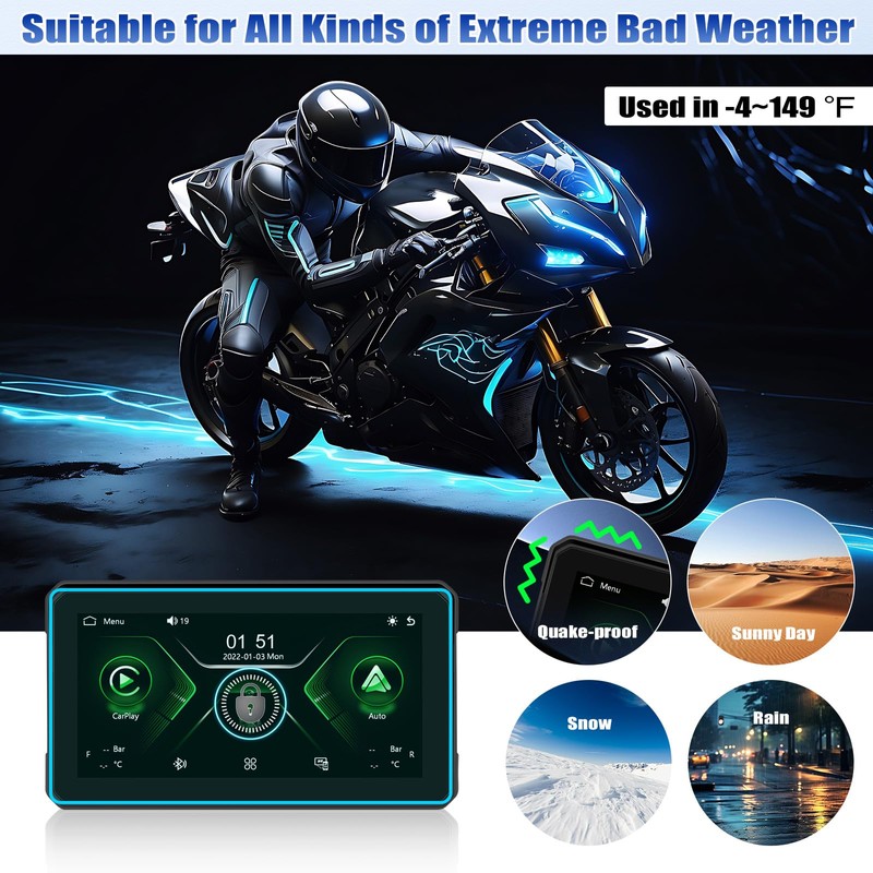 CAMECHO 6 Inch Wireless Motorcycle Carplay Android Car, IP68 Waterproof