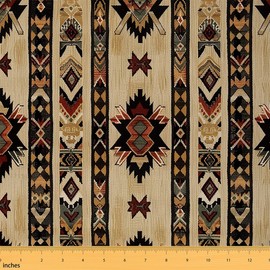 Feelyou Wood Southwestern Upholstery Fabric for Chairs 3 Yards Geometric Fabric by The Yard Tribal Native American Indian Design Vinatge Decorative Waterproof Fabric Exotic Stripe Line Outdoor Fabric