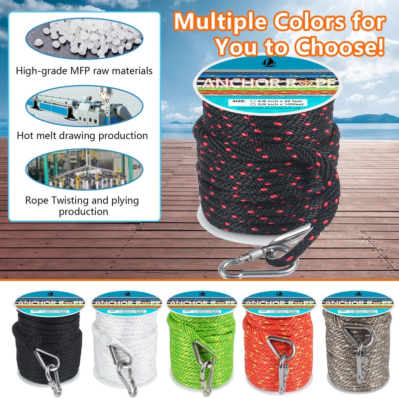 3/8 Inch 100 FT Anchor Rope, Boat Anchor Rope Solid