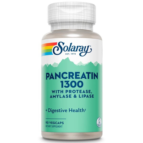 SOLARAY Pancreatin 1300 | Pancreatic Digestive Enzymes Plus Papaya for Healthy Digestion Support | 90 VegCaps, 90 Serv.