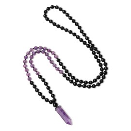 COAI Women's 108 Mala Gemstone Necklace with Hexagonal Pendant, Stone, Onyx Amethyst