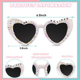 Retirement Party Decorations Retirement Sunglasses Retirement Gifts for Women Rhinestone Pearl Heart Shaped Sunglasses for Women Retirement Decorations