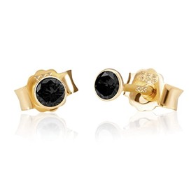 NKlaus Pair of Stud Earrings Gold 333 - Yellow Gold - 3.0 mm Earrings Zirconia - Gold Jewellery Women, Girls & Children - Butterfly Clasp - 8 Carat, Yellow Gold, Zircon