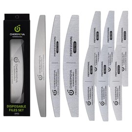 Cherimoya Kit Lima De Acero Para Uñas Con 12Pzs Repuestos,Lima de Uñas Autoadhesivas de Grano 100/150/180/240,Metal Lima Para Uñas Luna para DIY en Casa y Salon