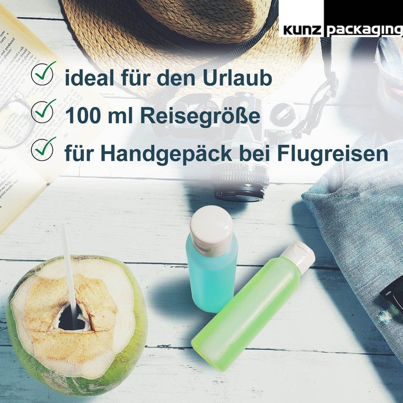 Kunz Packaging Travel Bottles for Filling - Empty 100 ml