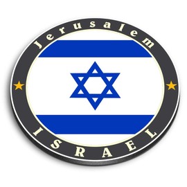 1 x Round MDF Magnet - Jerusalem Israel Flag Map Travel 5618