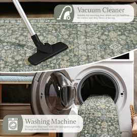 NoiFamo Washable 2'x3' Non Slip Rug Vintage Soft Low Pile Lightweight Boho Area Rugs for High-Traffic Areas (Entryway, Kitchen, Hallway), Farmhouse Decor