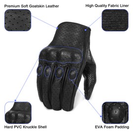 Updated Men’s Motorcycle Gloves Goatskin Leather Anti-Slip Street Bike Gloves with Two Touchscreen Fingers (Updated,Perforated, M)
