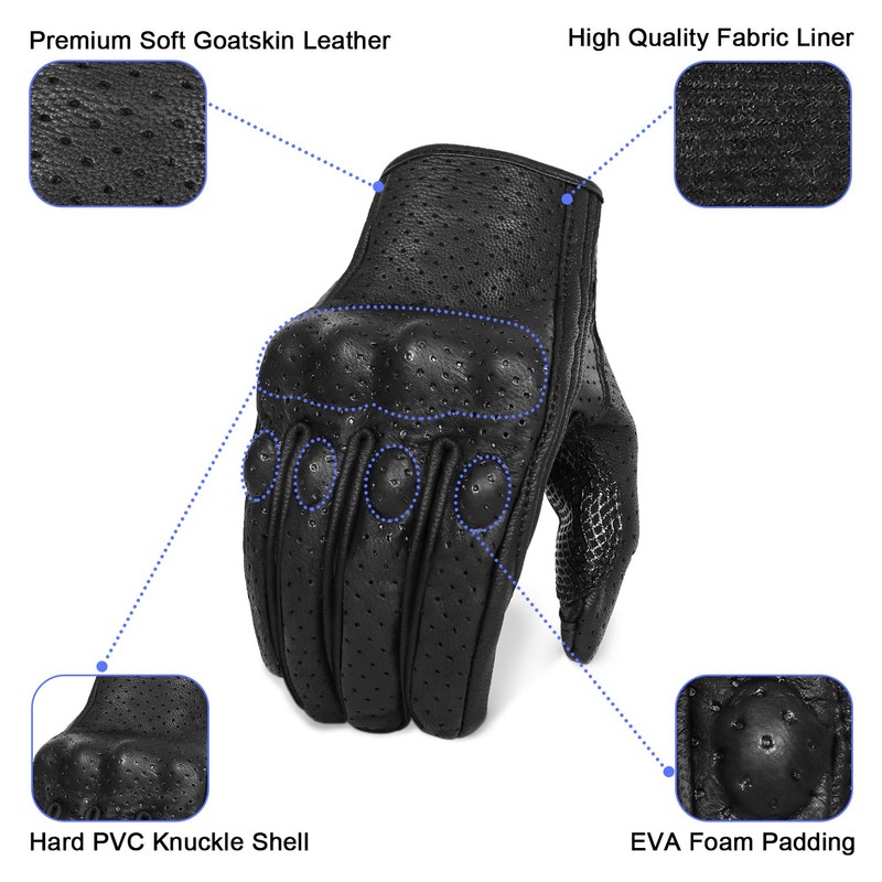 Updated Men’s Motorcycle Gloves Goatskin Leather Anti-Slip Street Bike Gloves