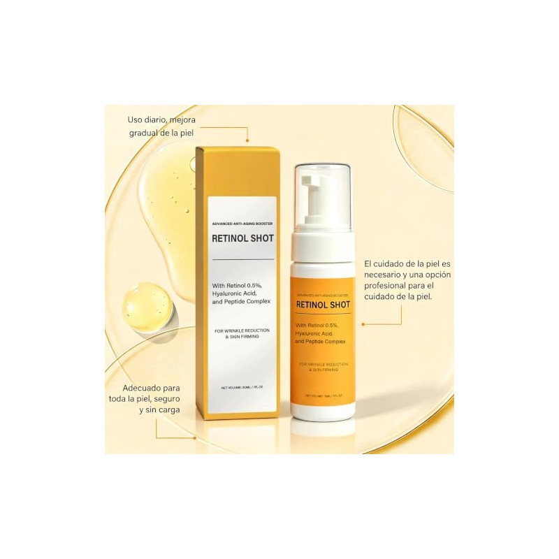 Sérum Facial Retinol 0.5% 30ml, Con Ácido Hialurónico y Péptidos