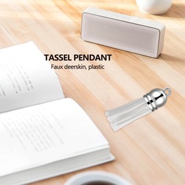 KJKVIVH 100Pcs Keychain Tassels Faux Suede Leather Pendants Keychain Decoration for DIY Crafts Making Supplies (White)