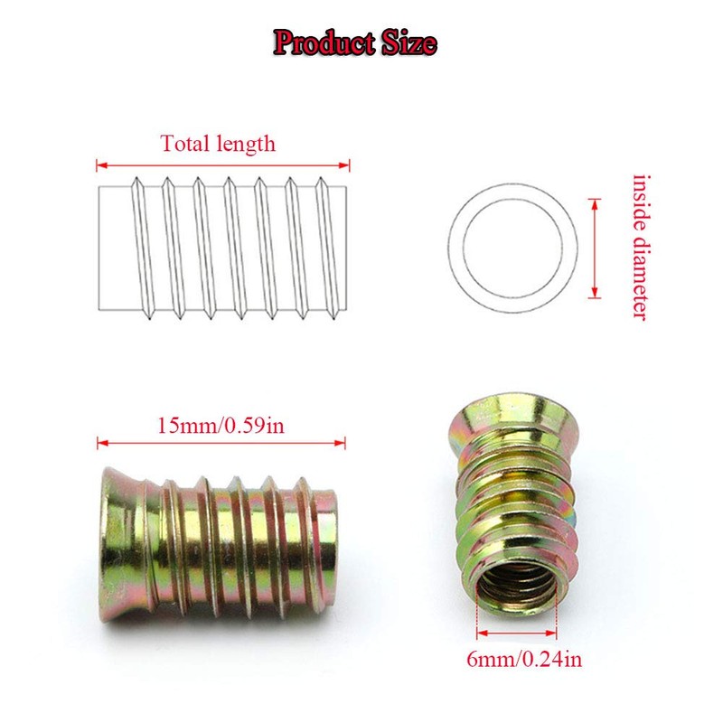 PZRT 8 Sets M6x15 Screw-in Type Hex Drive Threaded Insert