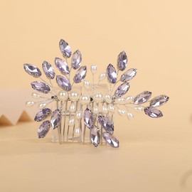 Teyglen Purple Rhinestone Wedding Hair Comb Bridal Pearl Crystal Hair Comb Hair Accessories for Bride Headpiece Hair Piece for Women (Purple)
