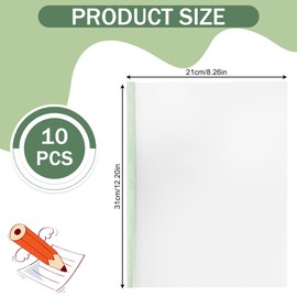 Pack of 10 Plastic A4 Report Covers, File Folder with Slide Strip, A4 Binder Sleeves, A4 Report Cover with Clip for School, Office Documents, Green