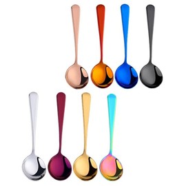 LannuMet 8pcs Stainless Steel Mixed Colors Cereal Soup Spoons Round Bouillon Spoons Dishwasher Safe，6.3 Inch