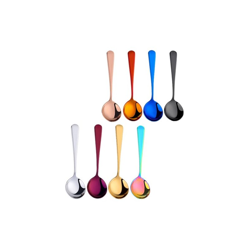 LannuMet 8pcs Stainless Steel Mixed Colors Cereal Soup Spoons Round