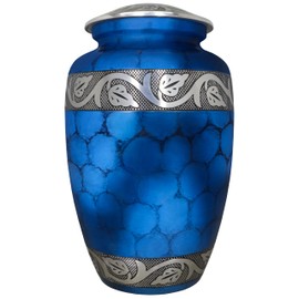 NANIURN Burial Urns for Adult Human Ashes, Cremation Urns for Human Ashes, Funeral Metal Engraved Urn, Memorial Urn, Erns, Blue Texture - Large Size