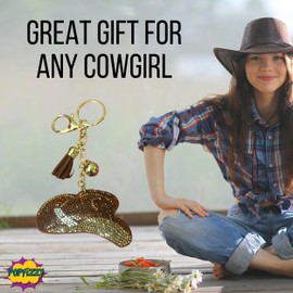 Popfizzy Rhinestone Cowboy Hat Keychain Accessories for Women, Cute Keychains for Women, Purse Charms for Handbags, Car Keys Keychain