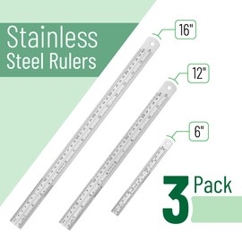 Mr. Pen- Stainless Steel Ruler, 3 pcs, 6", 12", 16", Imperial & Metric Measurements, Metric Metal Ruler Set, mm Ruler, Metal Rulers, Small Metal Ruler Metal Straight Edge, Centimeter Ruler