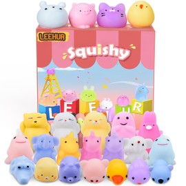 LEEHUR 20 Pcs Kawaii Animal Squishies, Mochi Squishy Toys for Kids Party Bag Fillers , Mini Stress Relief Fidget Toys for Kids Christmas Party Favors, Birthday Gift, Goodie Bag Stuffers