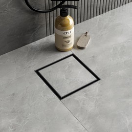 Neodrain 6-Inch Square Shower Drain with Removable Tile Insert Grate,Matte Black 304 Stainless Steel, CUPC Certified, Includes Hair Strainer