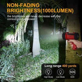YIERBLUE Rechargeable Spotlight with Super High Lumen LED, IP67 Waterproof Handheld Flashlight Searchlight with Detachable Red Light Filter, Long Running