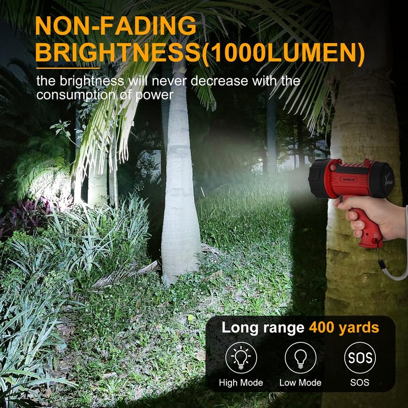 YIERBLUE Rechargeable Spotlight with Super High Lumen LED, IP67 Waterproof