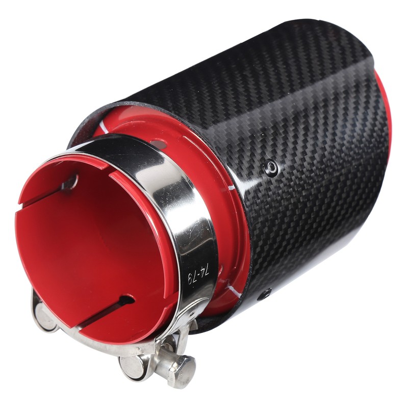 Universal Exhaust Tip Tail Throat Glossy Carbon Fiber Red Pipe
