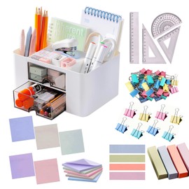Catekro Desk Organizer with 2 Drawers, Multifunctional Pen Holder for Desk, Desk Organizer and Accessories with 5 Compartments + Drawer, Office Supplies, Dressing Table, Office, School