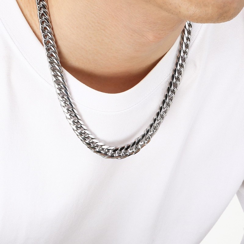 Azubpi Men's Stainless Steel Cuban Link Chain Necklace, Retro Punk