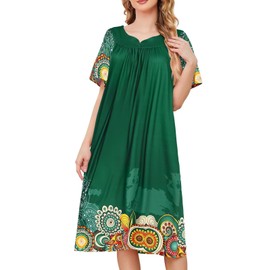 udforsk House Dress for Women with Pockets Plus Size Moomoo House Coat Batas De Dormir para Mujer Grandma Dress Mumu Dresses House Dresses for Elderly Green Mandala Flower 3XL