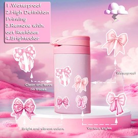 100 Pcs Coquette Bows Stickers Cute Aesthetic Pink Bow Stickers for Adults Women Girls Pink Bows Vinyl Waterproof Stickers for Water Bottles Laptops Phone Luggage Guitar