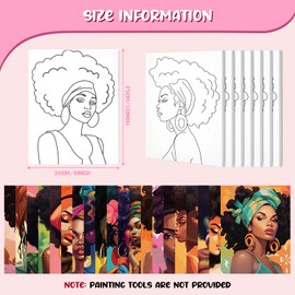 Sherr 20 Pcs Stretched Pre Drawn Canvas Afro Queen Black Art for Painting for Adults Kids Outline Pre Drawn Stretched Cotton Canvas Painting Canvas to Paint Paint Party Set, 8 x 10'' (Vivid)